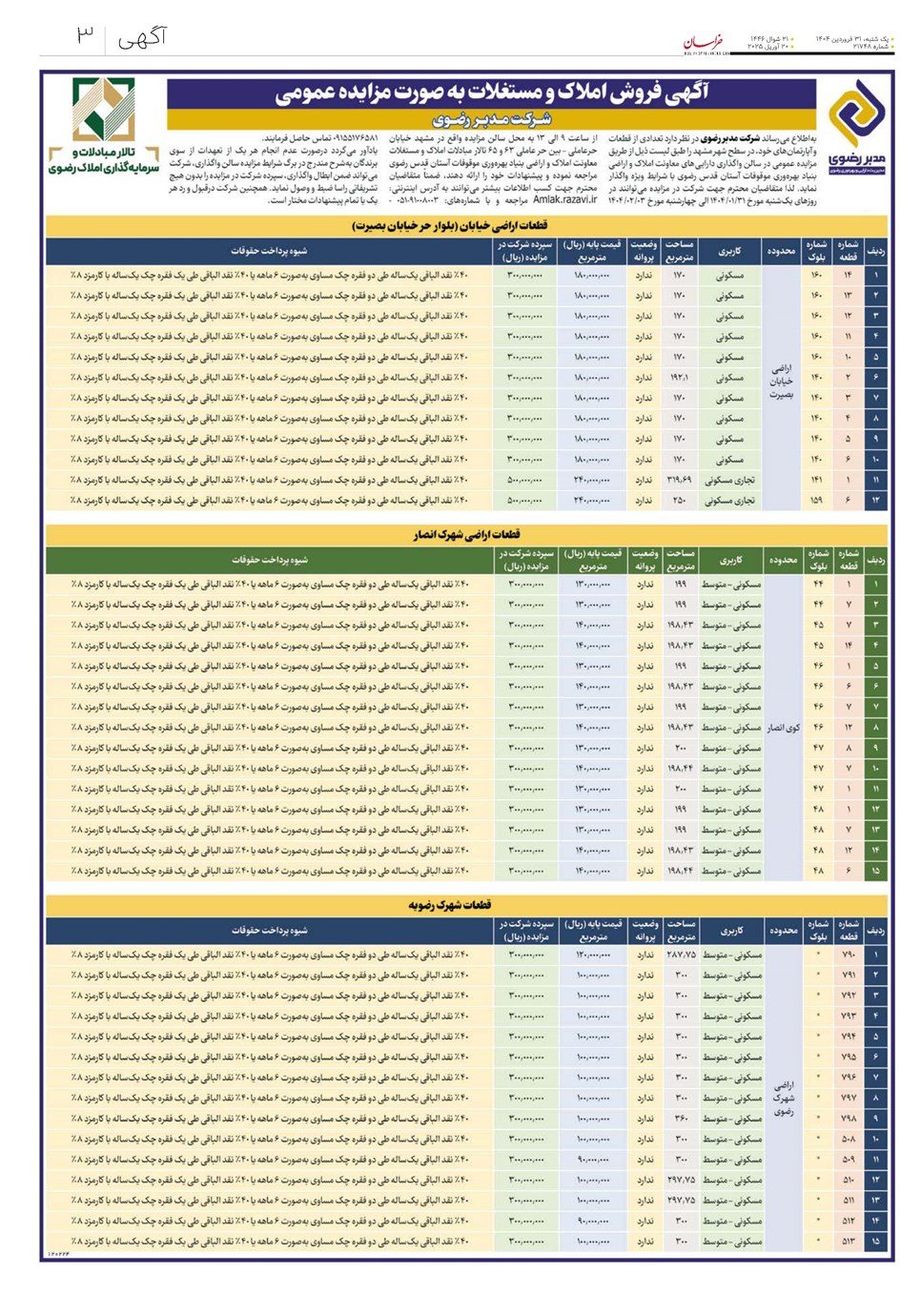 روزنامه تاریخ ۱ اردیبهشت ۱۴۰۴