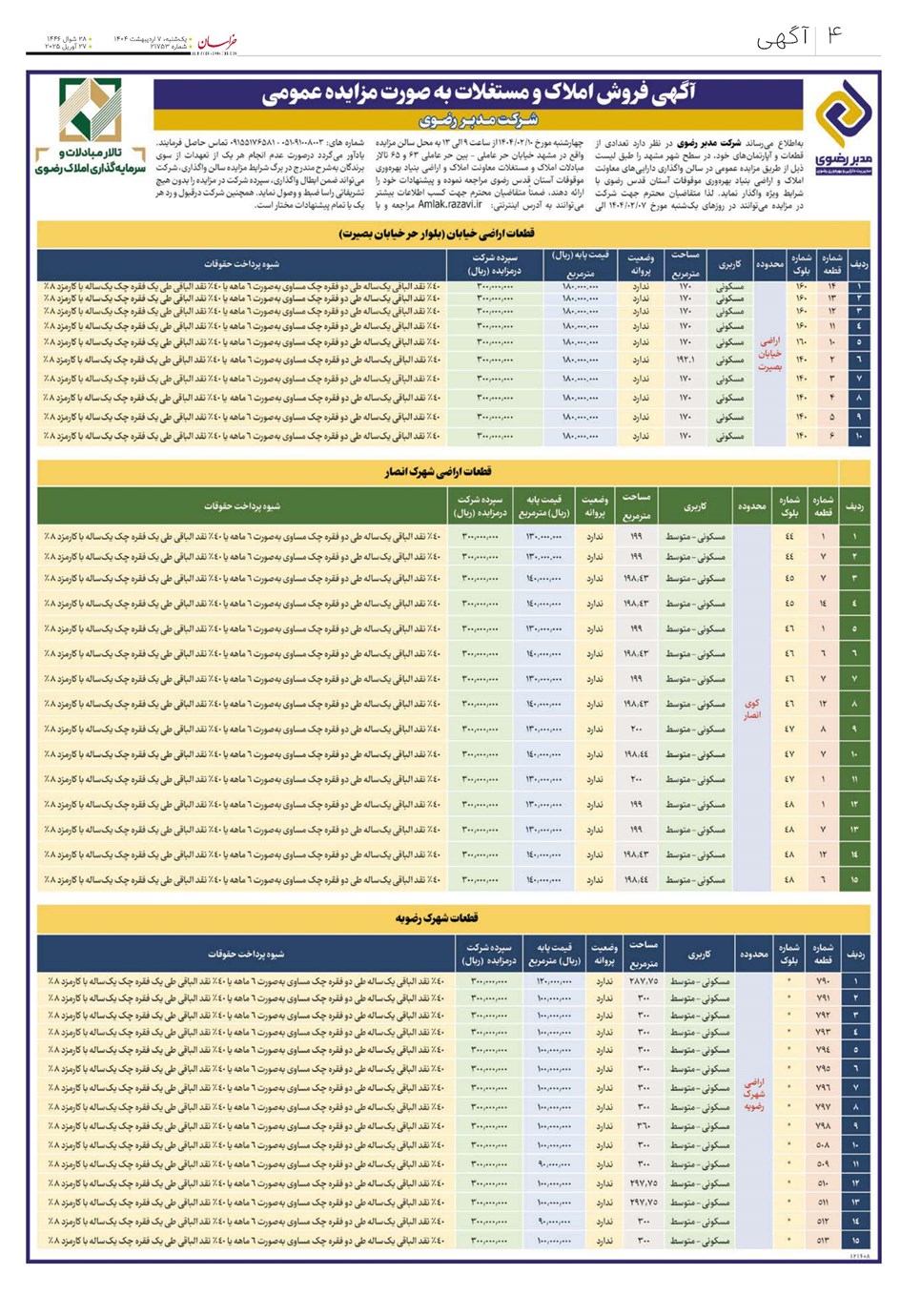 روزنامه تاریخ ۸ اردیبهشت ۱۴۰۴