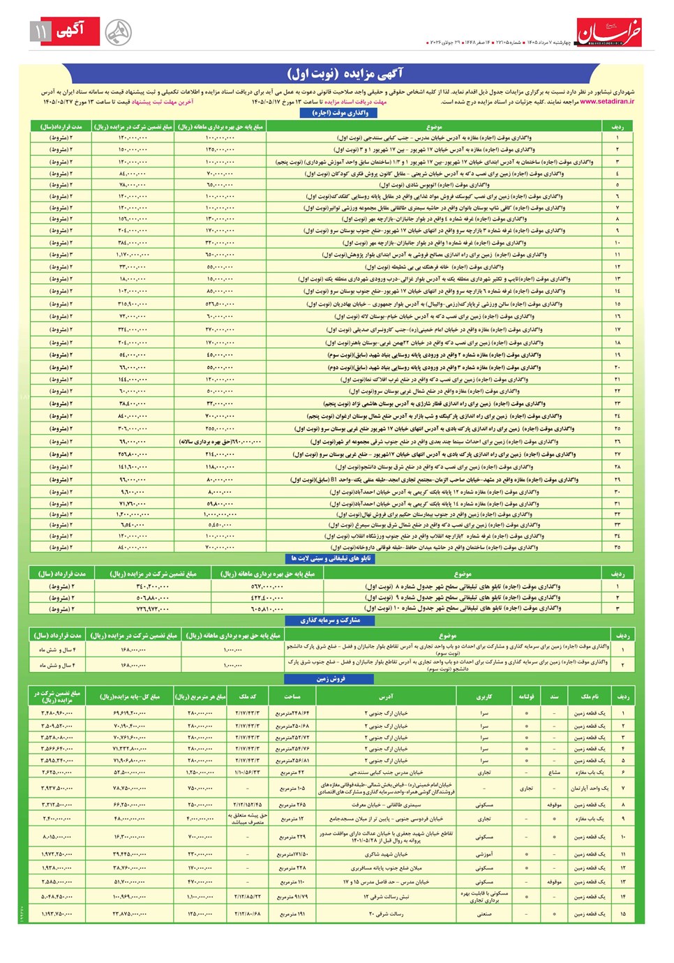 روزنامه تاریخ ۷ مرداد ۱۴۰۵