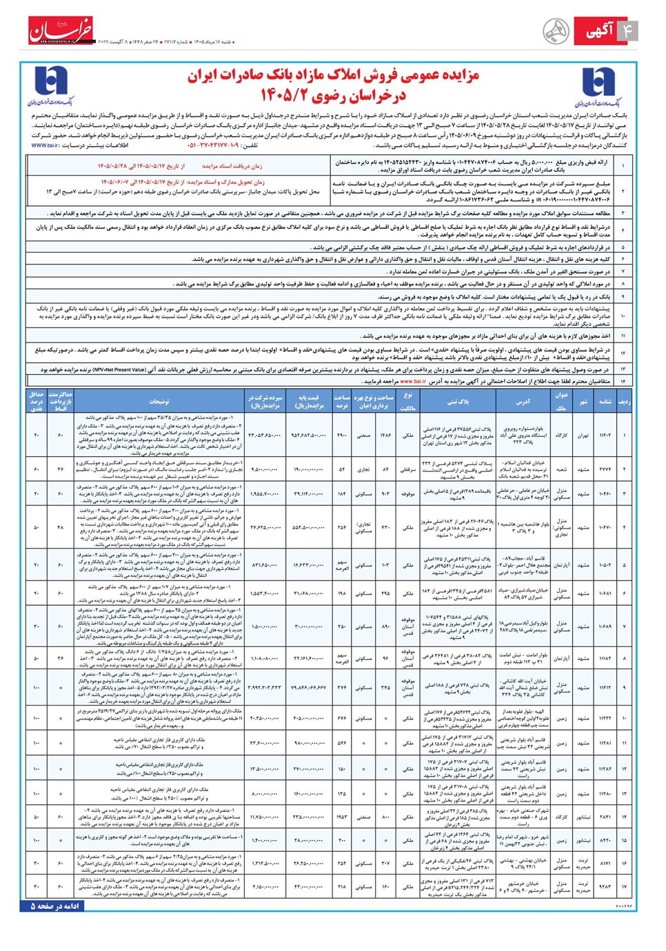 روزنامه تاریخ ۱۷ مرداد ۱۴۰۵